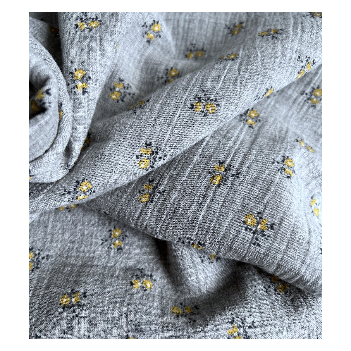 IDA - Double gaze de coton BIO chiné coloris gris fleuri Tissus issus de l'agriculture biologique  - 5
