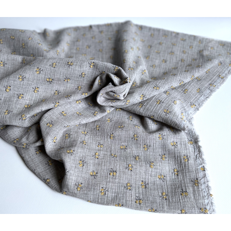 IDA - Double gaze de coton BIO chiné coloris gris fleuri Tissus issus de l'agriculture biologique  - 6