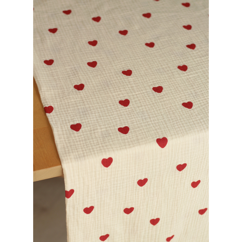 Manou - Double gaze de coton BIO exclusif écru à motif coeurs Tissus issus de l'agriculture biologique  - 5