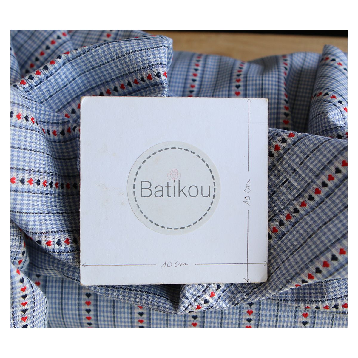 Amore - Tissu coton vichy jacquard avec rayures et petits coeurs