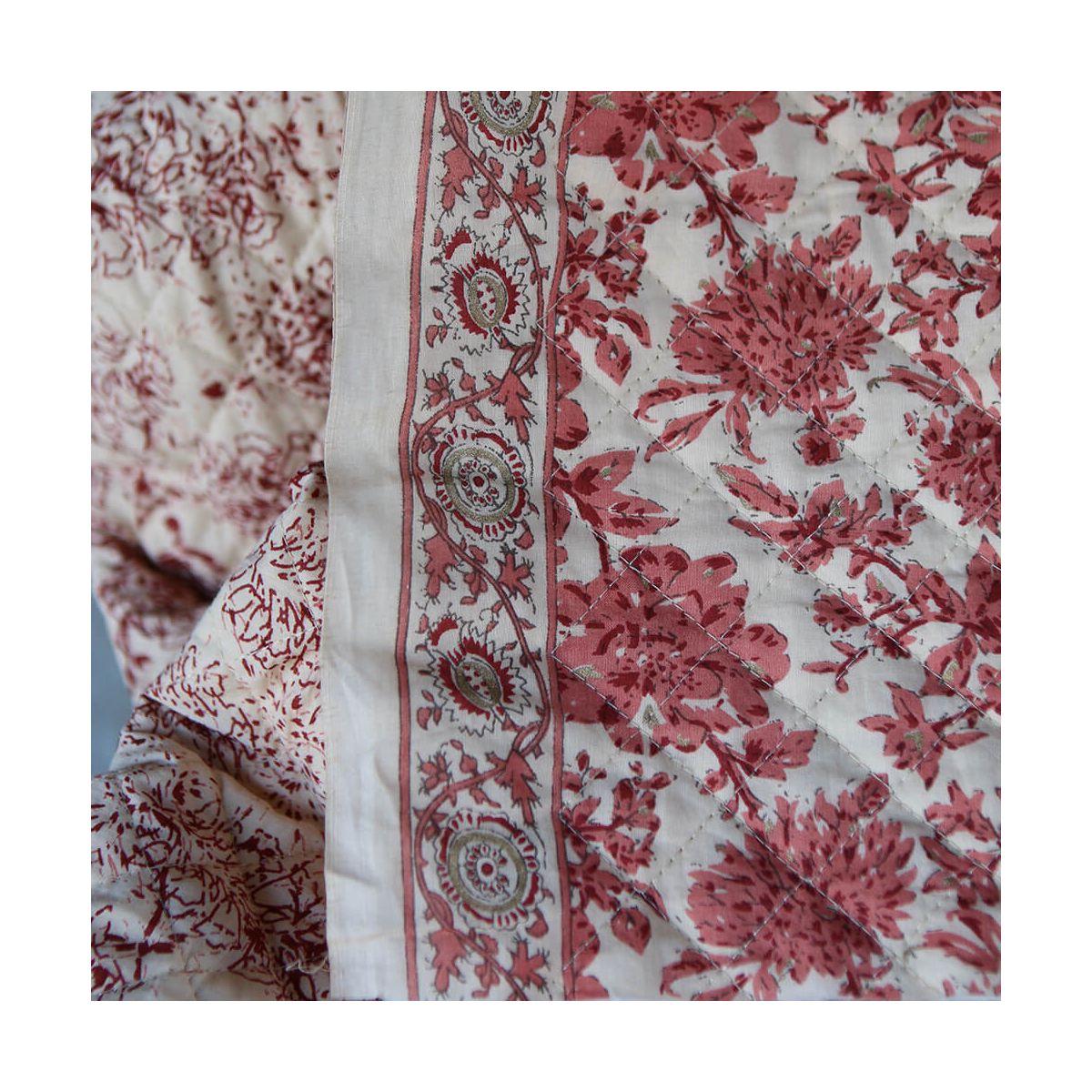 Anjali - Tissu indien matelassé double face coton hand block largeur 100cm