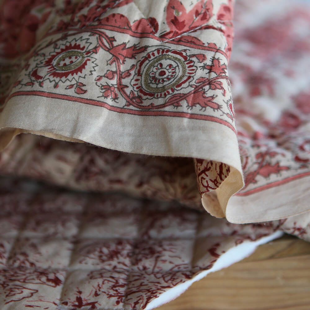 Anjali - Tissu indien matelassé double face coton hand block largeur 100cm