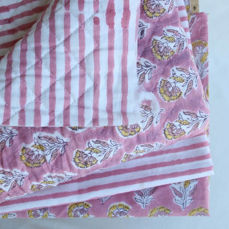 Ishara - Tissu indien matelassé double face coton hand block largeur 100cm