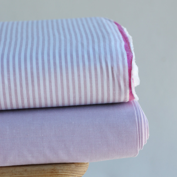 Popeline coton uni chiné effet chambray parme