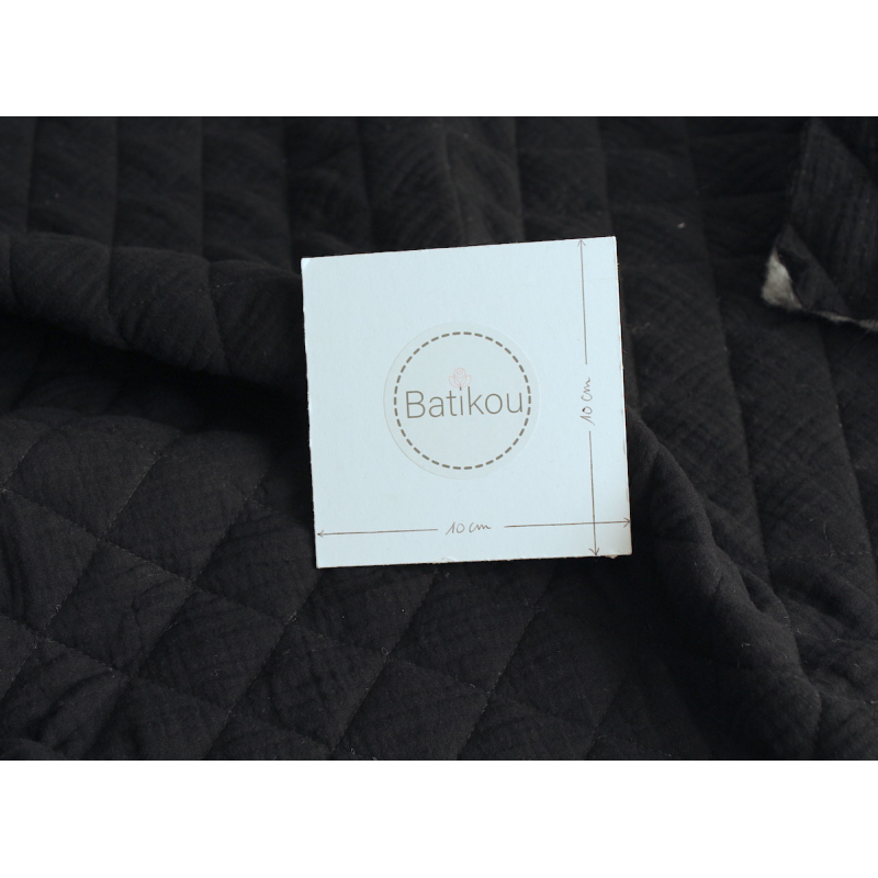 Tissu matelassé double gaze coton uni noir