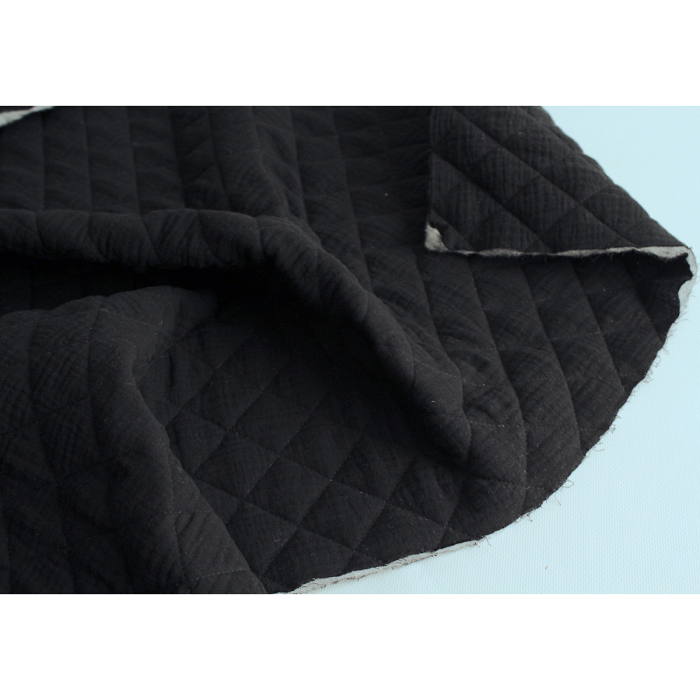 Tissu matelassé double gaze coton uni noir
