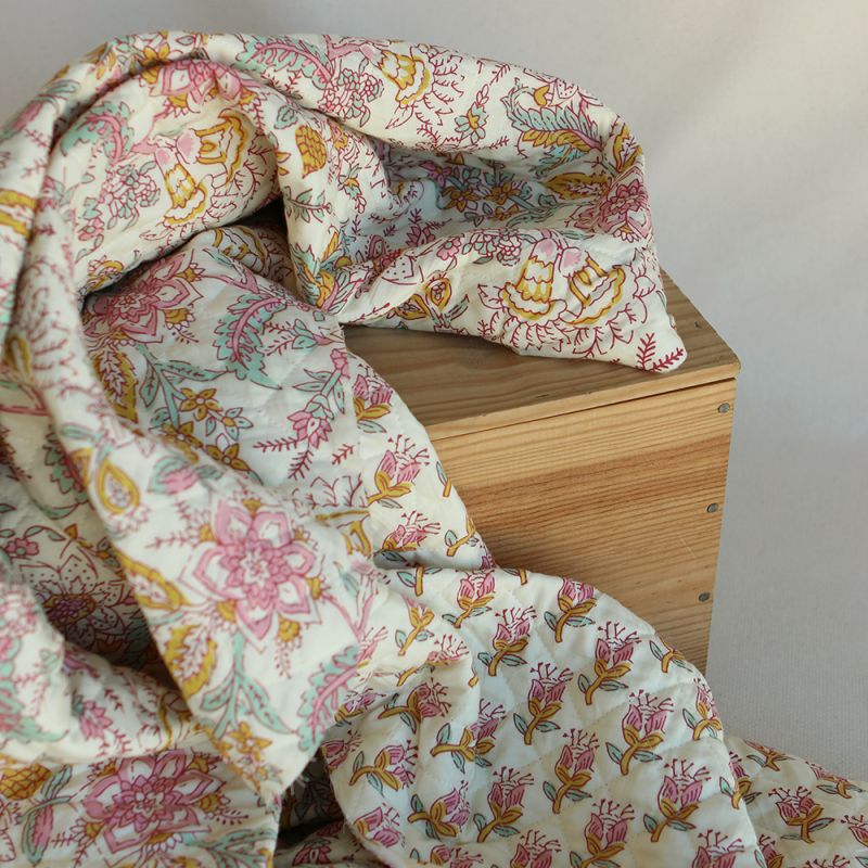 Naveen - Tissu indien matelassé double face coton hand block largeur 100cm