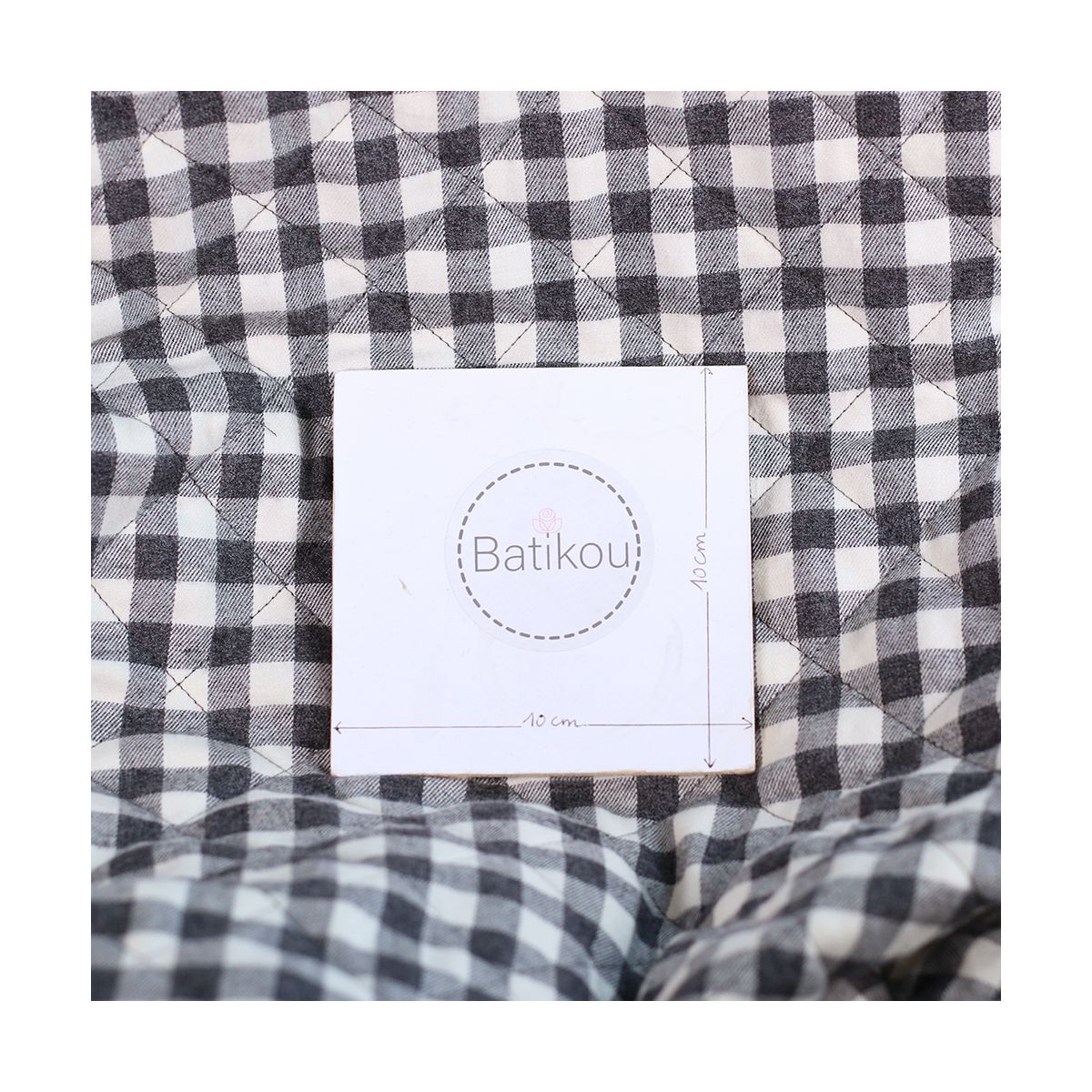 Tissu matelassé Charles coton gratté organique vichy écru et gris