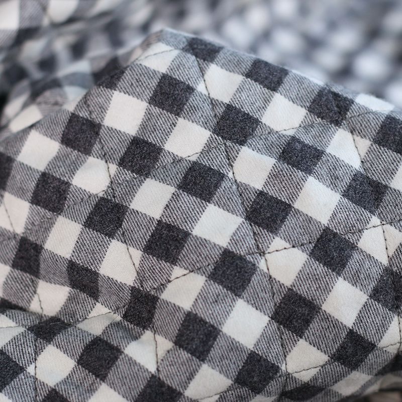 Tissu matelassé Charles coton gratté organique vichy écru et gris