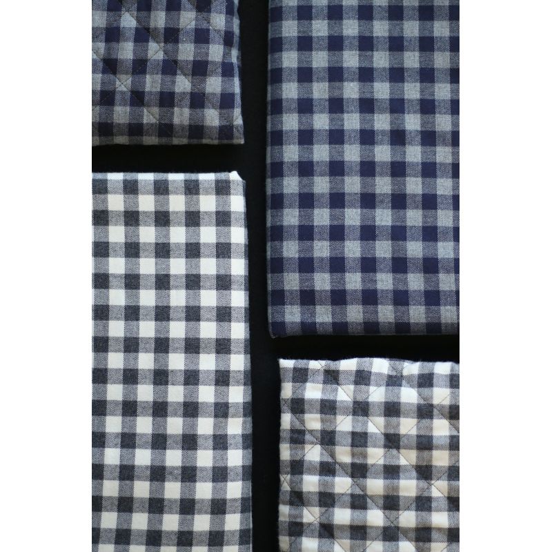 Tissu matelassé Charles coton gratté organique vichy écru et gris