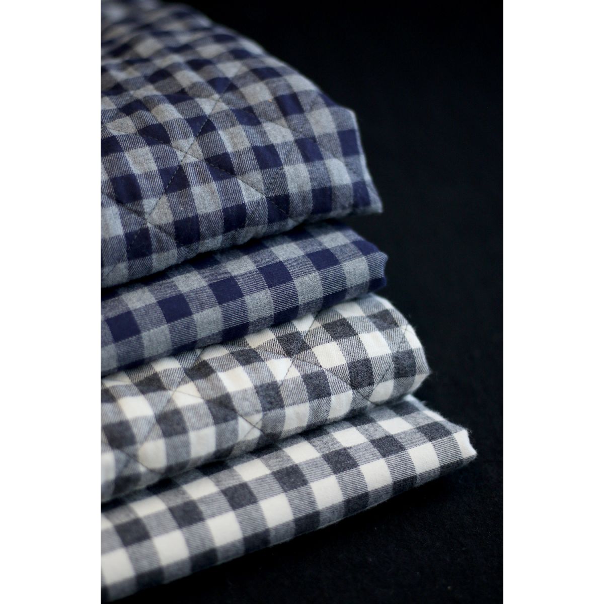 Tissu matelassé Charles coton gratté organique vichy écru et gris