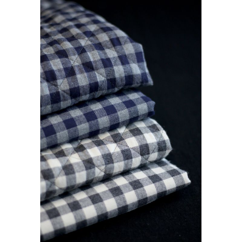 Tissu matelassé Charles coton gratté organique vichy écru et gris