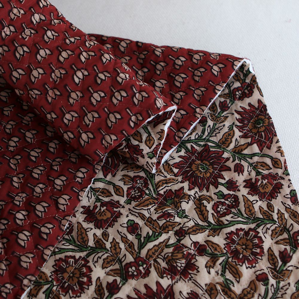 Mira - Tissu indien matelassé double face coton hand block teal largeur 100cm