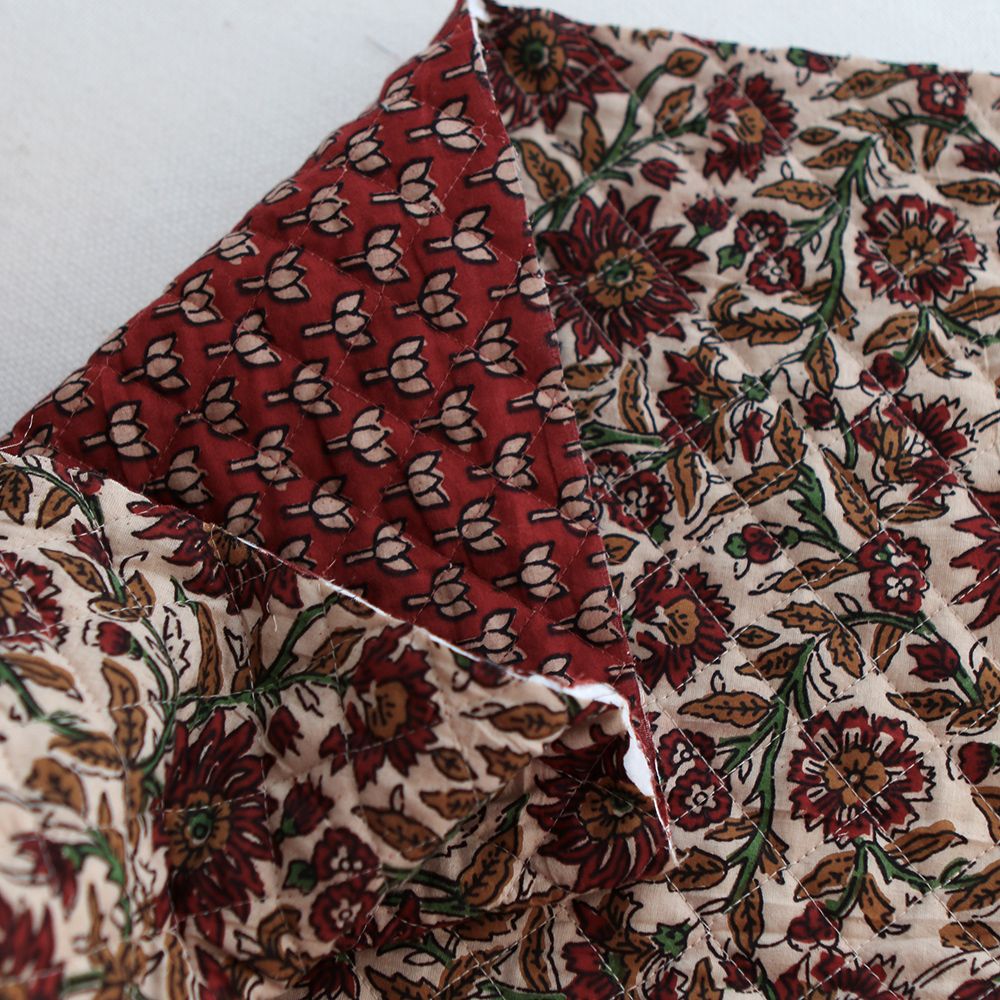 Mira - Tissu indien matelassé double face coton hand block teal largeur 100cm