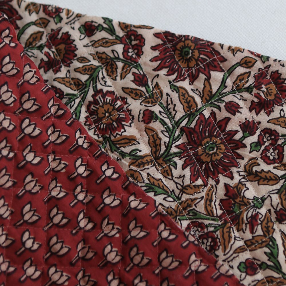 Mira - Tissu indien matelassé double face coton hand block teal largeur 100cm