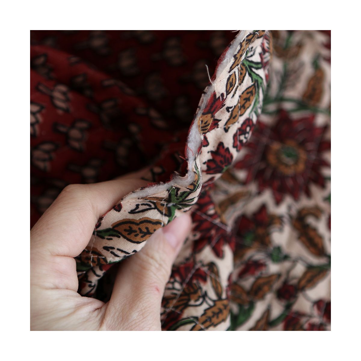 Mira - Tissu indien matelassé double face coton hand block teal largeur 100cm