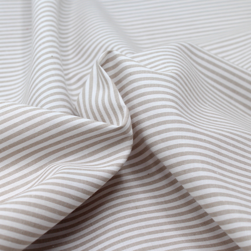 Popeline coton à rayures beige
