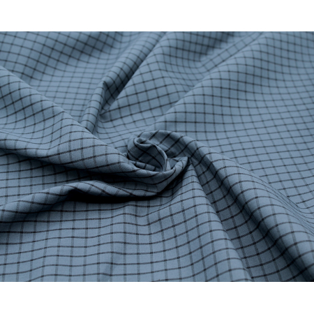 Popeline de coton tissé carreaux bleu jean chiné