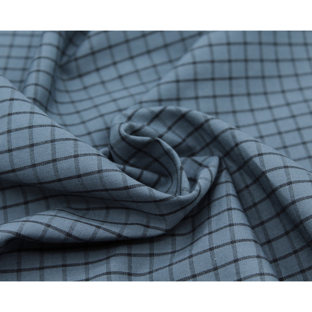 Popeline de coton tissé carreaux bleu jean chiné