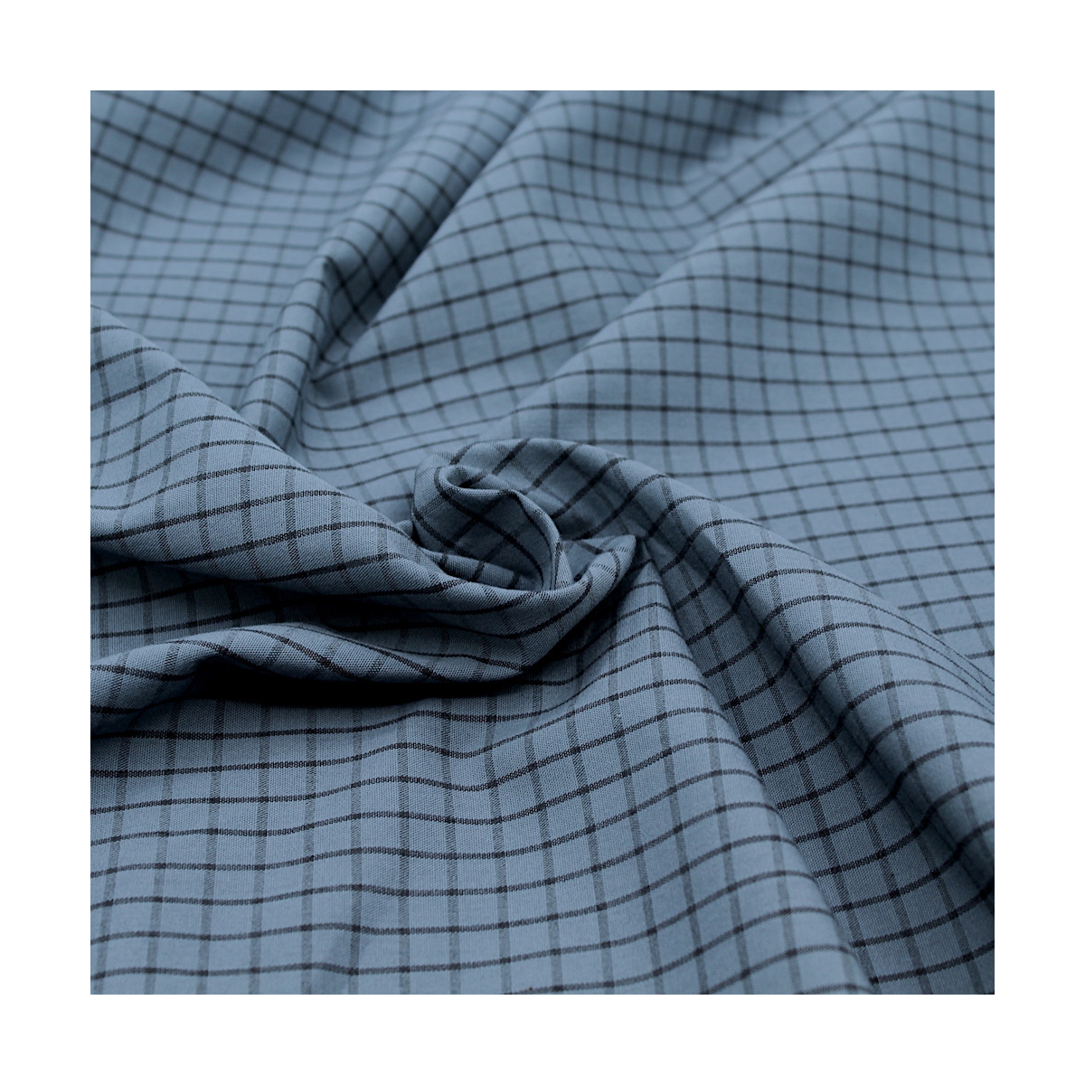 Popeline de coton tissé carreaux bleu jean chiné