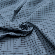 Popeline de coton tissé carreaux bleu jean chiné