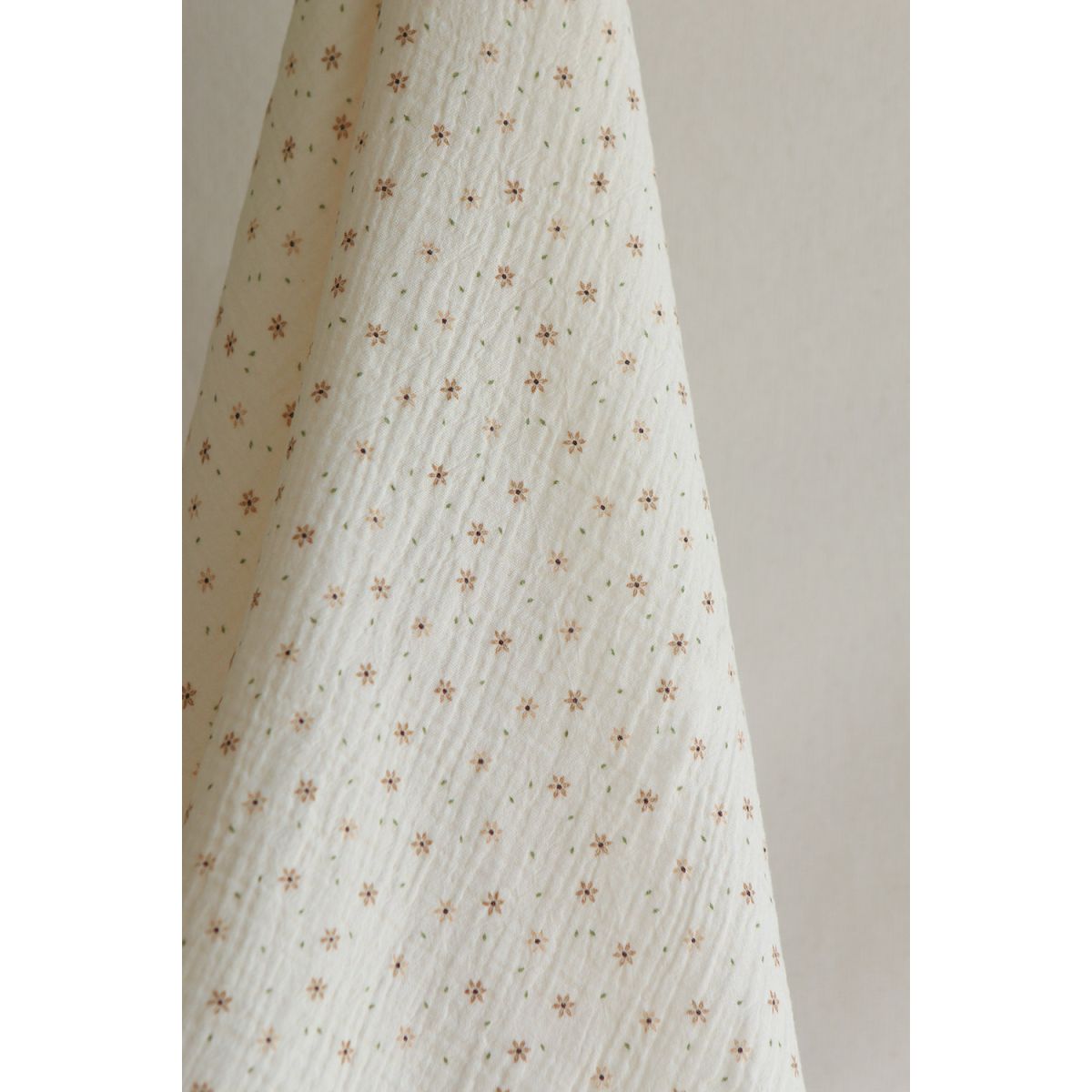 Double gaze de coton imprimé petites fleurs fond écru