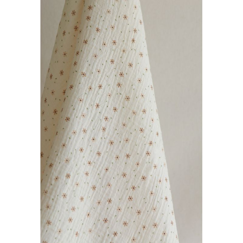 Double gaze de coton imprimé petites fleurs fond écru
