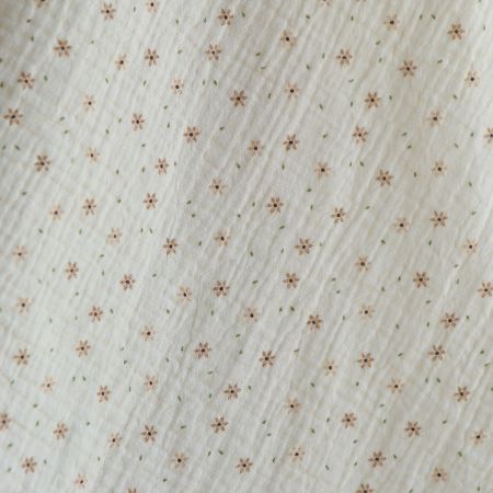 Double gaze de coton imprimé petites fleurs fond écru
