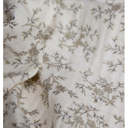 Meriem - Double gaze de coton BIO écru à motifs fleuris Tissus issus de l'agriculture biologique  - 2