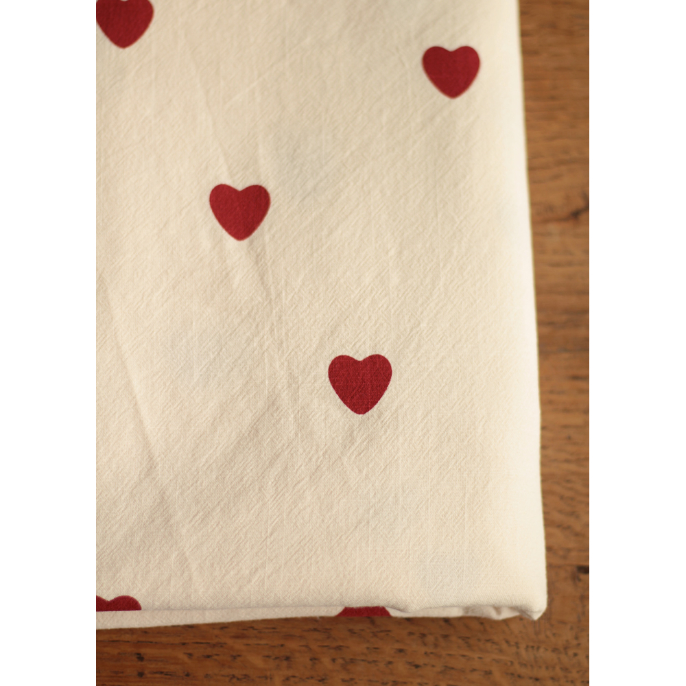 Manou - Coton lavé bio coloris vanille motif coeurs rouges Batikou - 19