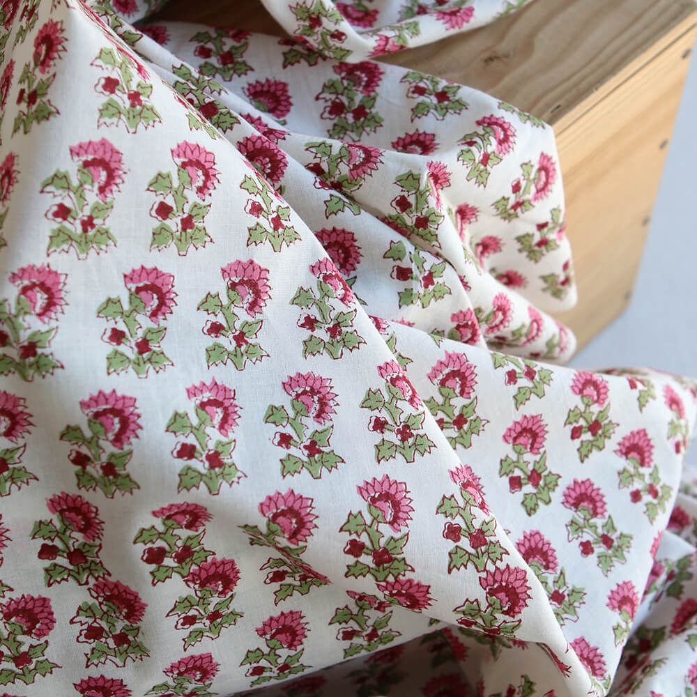 Jamila B - Tissu indien en coton imprimé main Hand Block