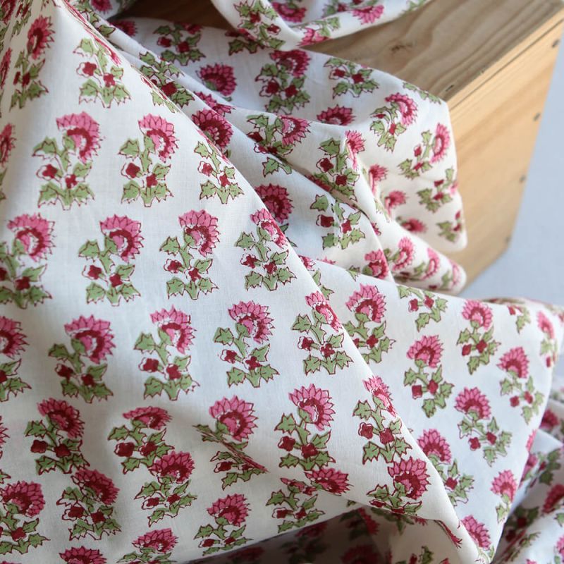 Jamila B - Tissu indien en coton imprimé main Hand Block