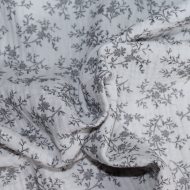 Meriem - Double gaze de coton BIO gris à motifs fleuris