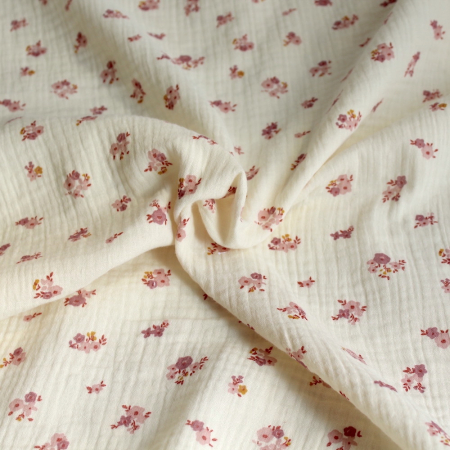 Double gaze de coton Hope écru motifs fleuris