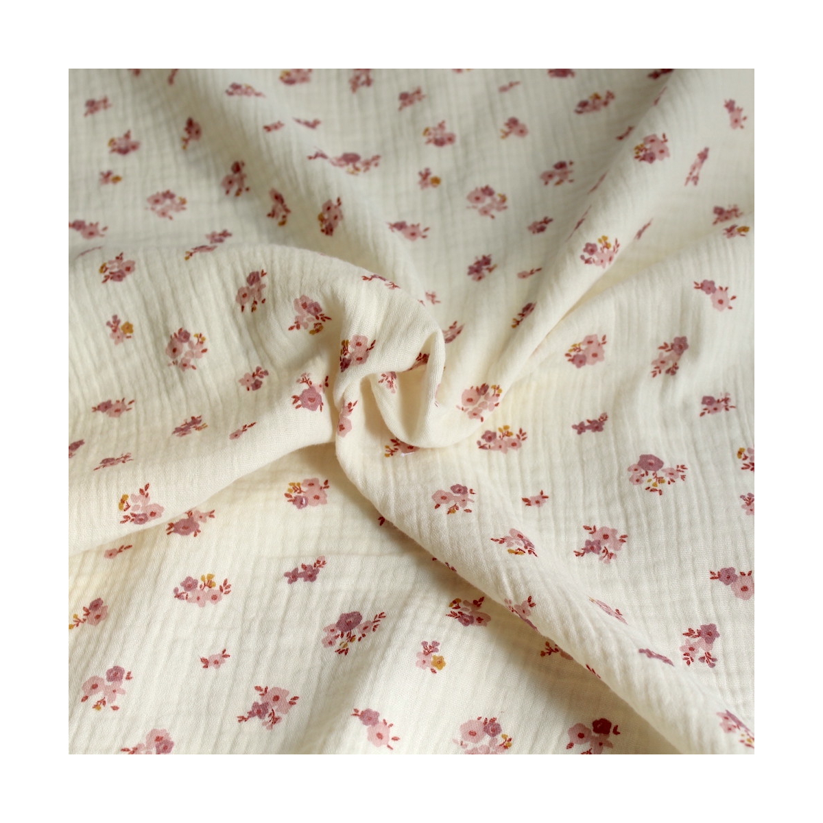 Double gaze de coton Hope écru motifs fleuris