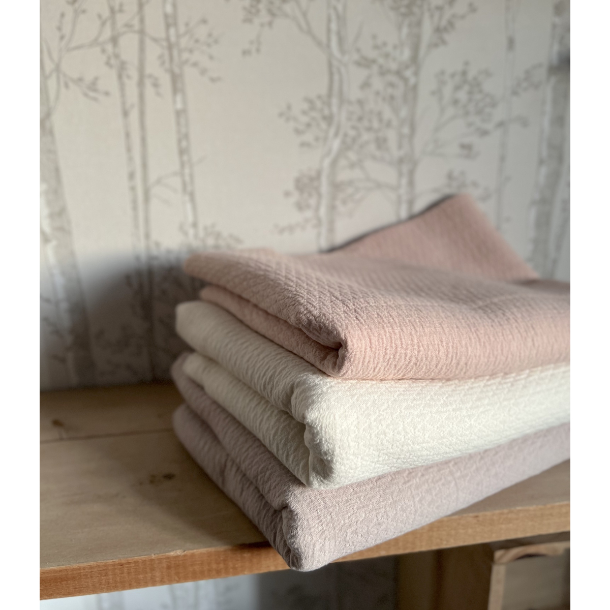 BAYA - Double de coton texturée losanges coloris rose poudré