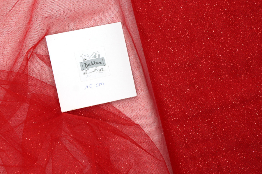 Tulle semi rigide paillettes rouge argent noir  2