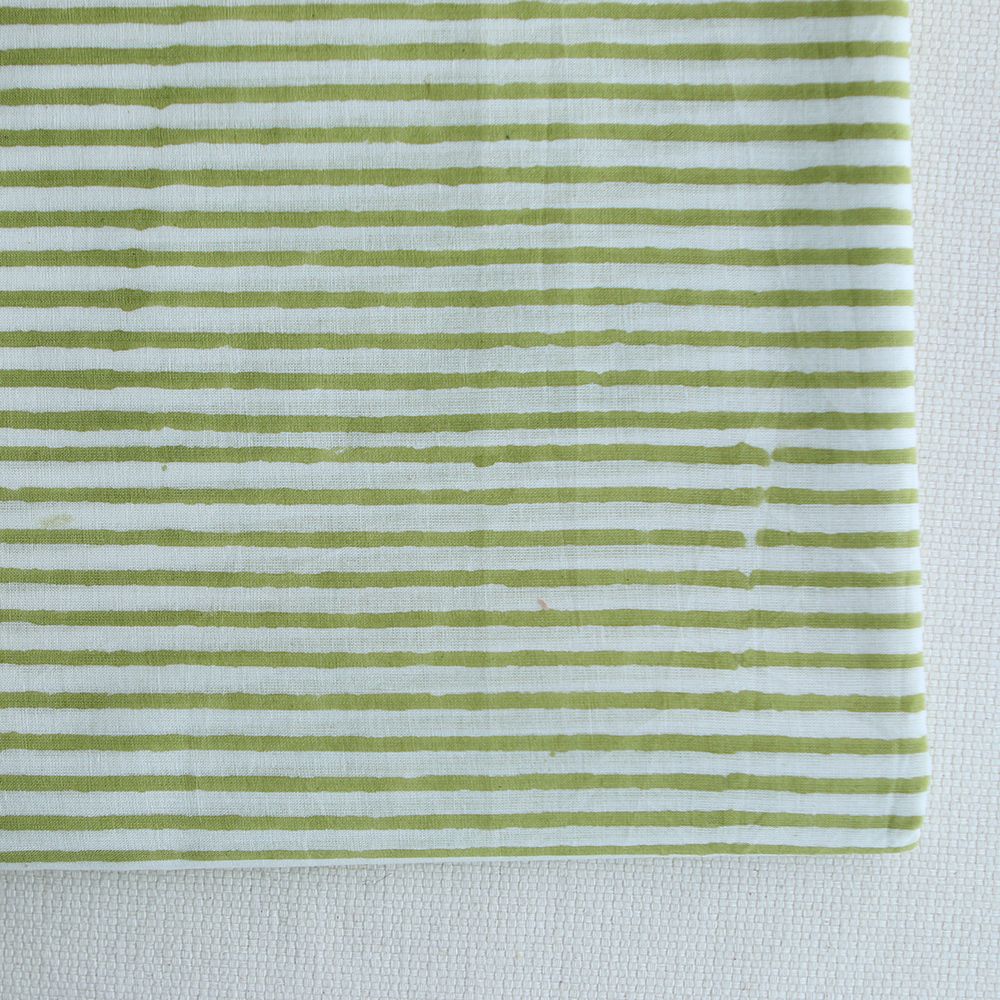 Rayures vert - Tissu indien coton hand block traditionnel