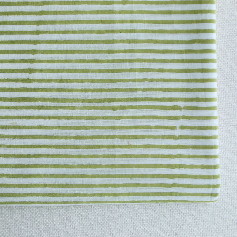 Rayures vert - Tissu indien coton hand block traditionnel