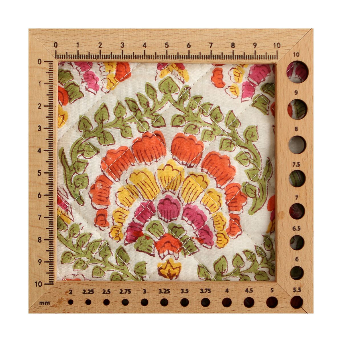 Ravi - Tissu indien matelassé double face coton hand block teal largeur 100cm