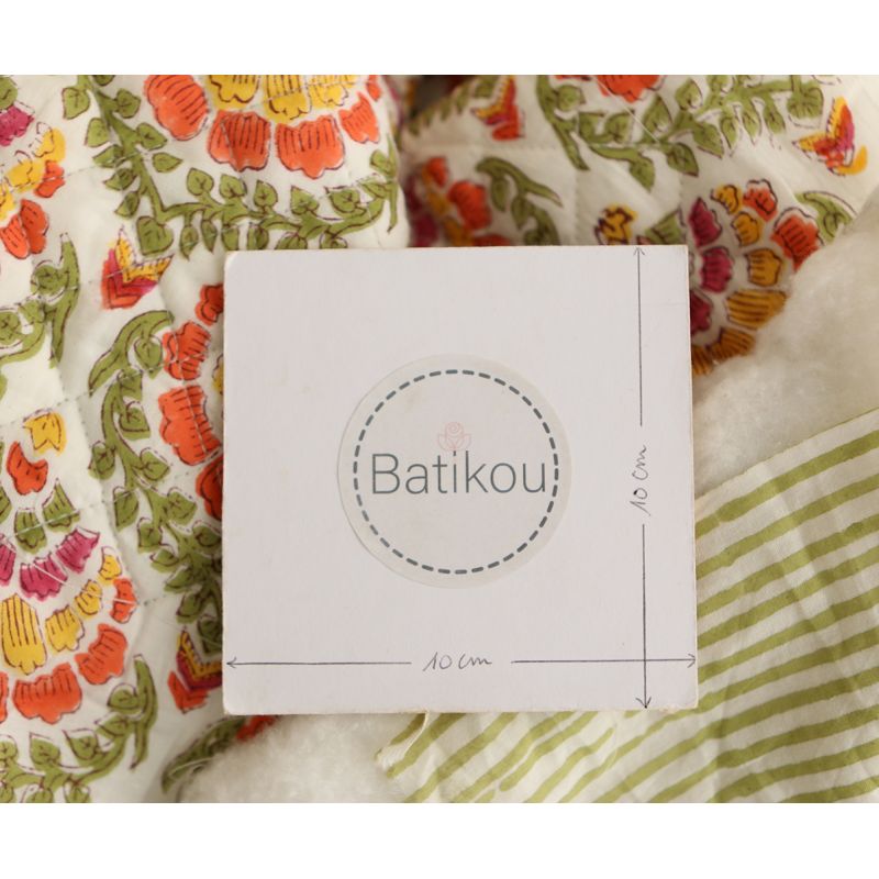 Ravi - Tissu indien matelassé double face coton hand block teal largeur 100cm