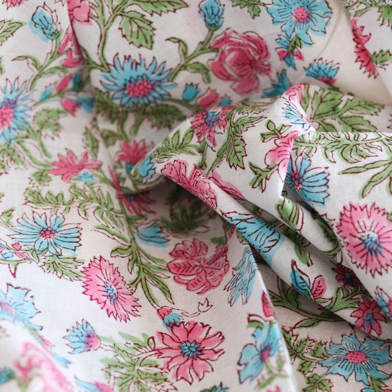 Sanjay - Tissu indien coton hand block traditionnel