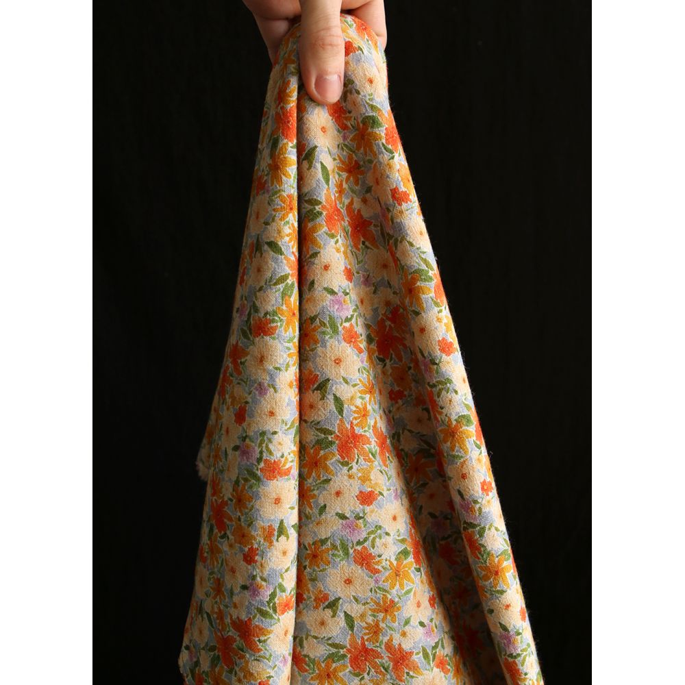 Crêpe lin et viscose imprimé fleuri orangé
