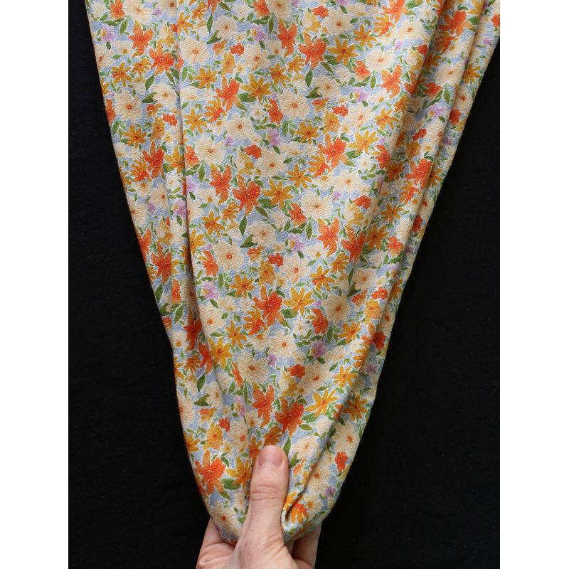 Crêpe lin et viscose imprimé fleuri orangé