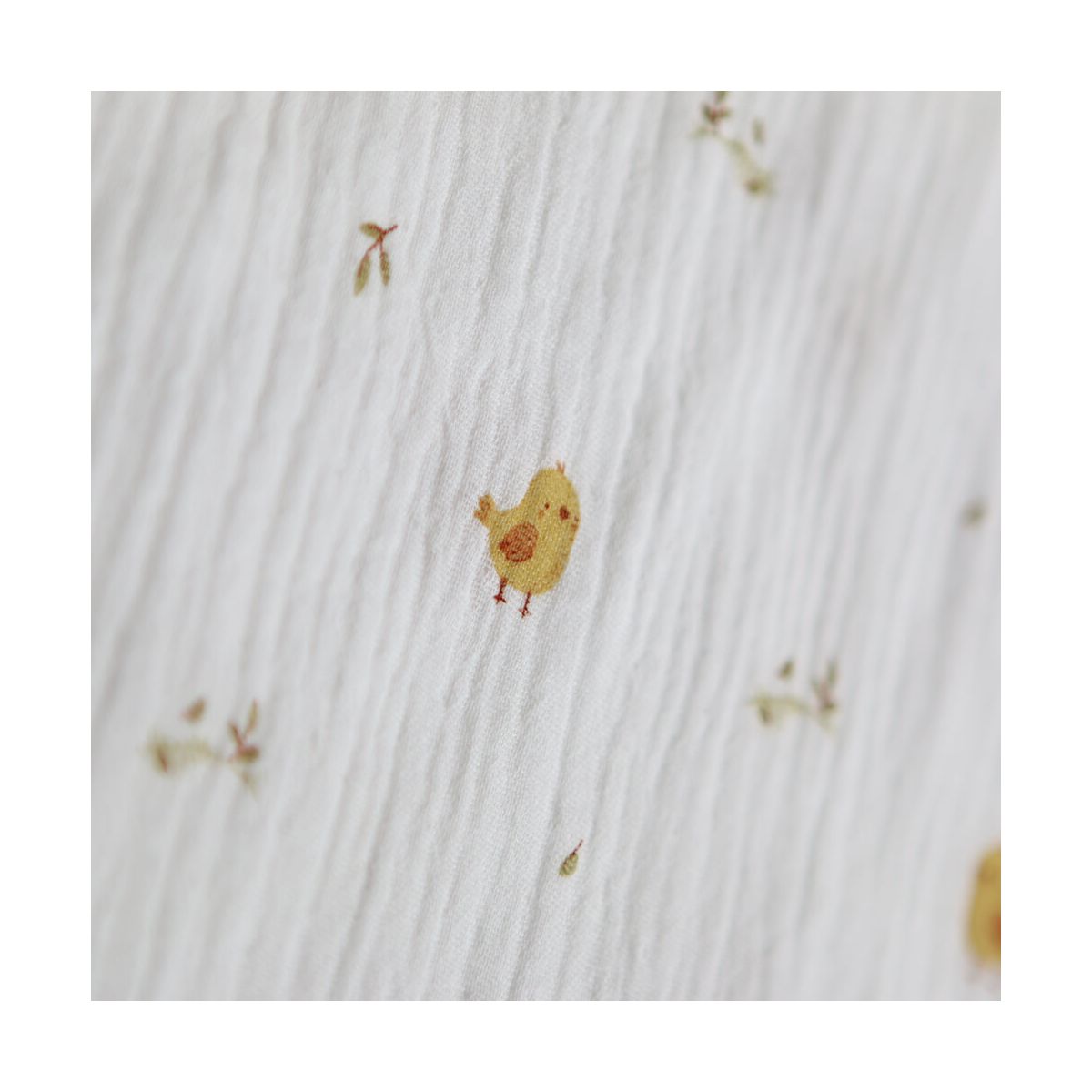 Carlito - Double gaze de coton motif fond blanc motif poussin