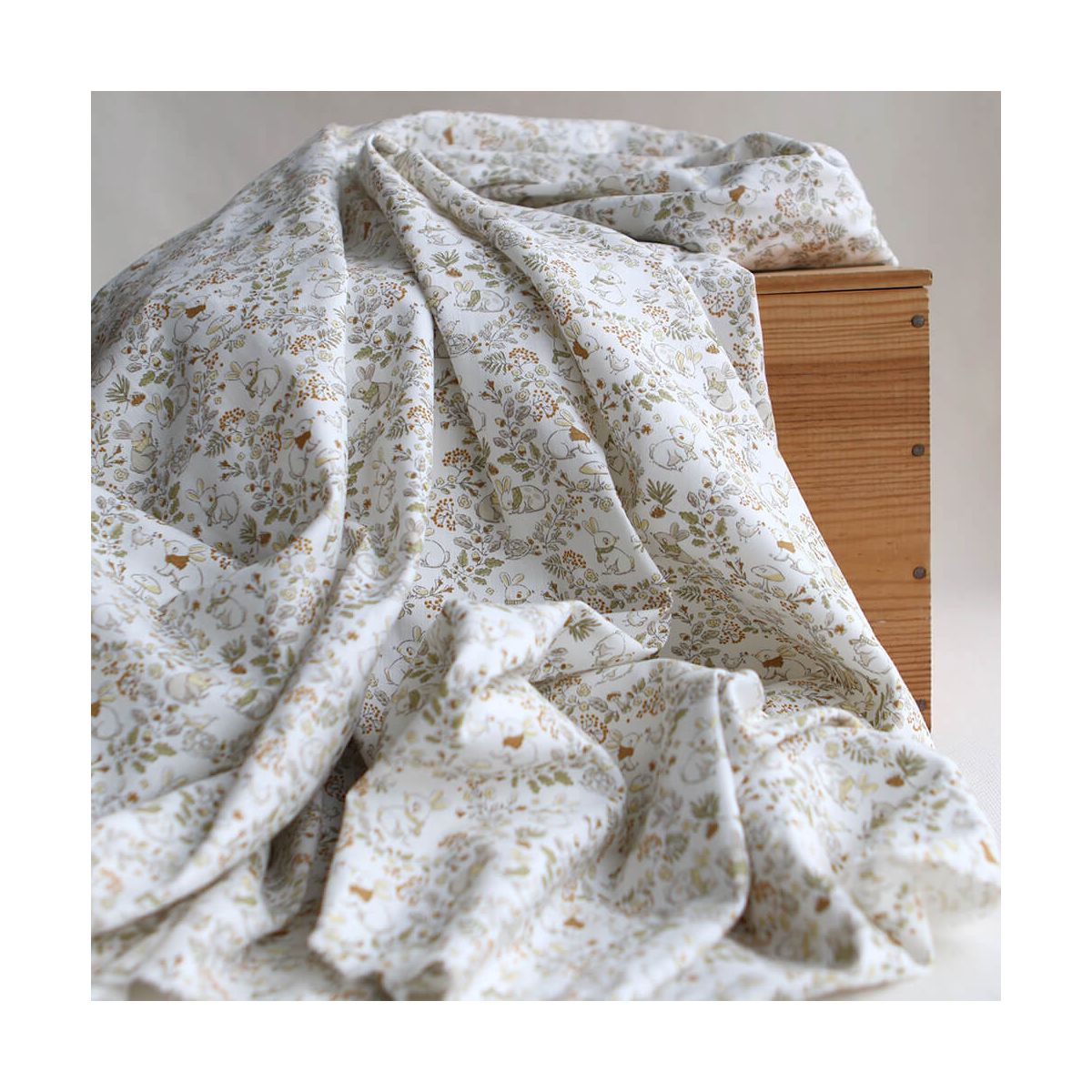 Panpan - Tissu coton texturé imprimé petits lapins