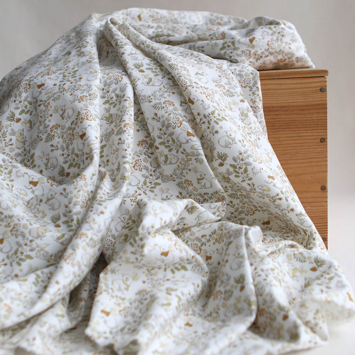 Panpan - Tissu coton texturé imprimé petits lapins