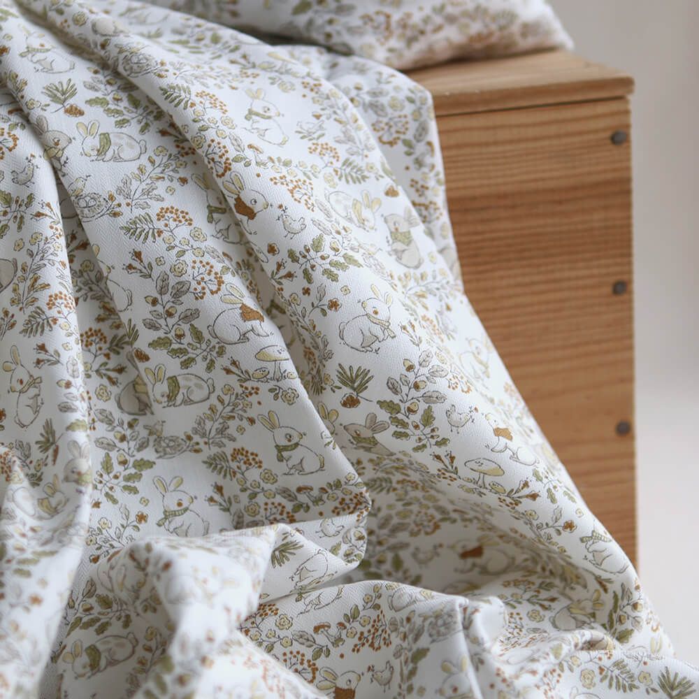 Panpan - Tissu coton texturé imprimé petits lapins