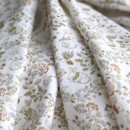 Panpan - Tissu coton texturé imprimé petits lapins