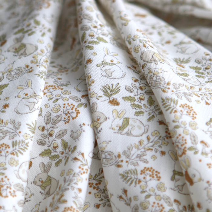 Panpan - Tissu coton texturé imprimé petits lapins